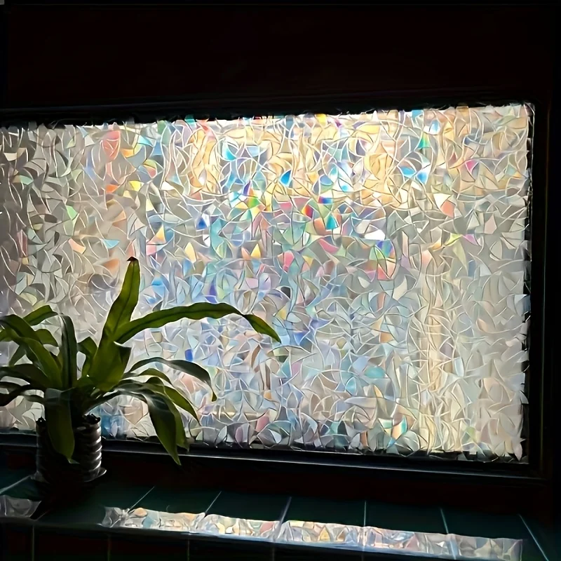 3D Rainbow Privacy Window Film Roll Stained Glass Static Cling No Glue Heat Block UV Block Anti Glare for Home Bathroom