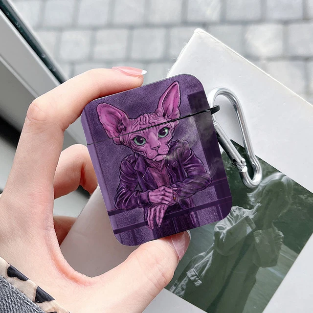 Siamese Cat Smoking AirPods Case, Apple Airpods 1, 2, 3 Pro, 2, estojo protetor, preto sem fio Bluetooth Earphone Cover, Funda