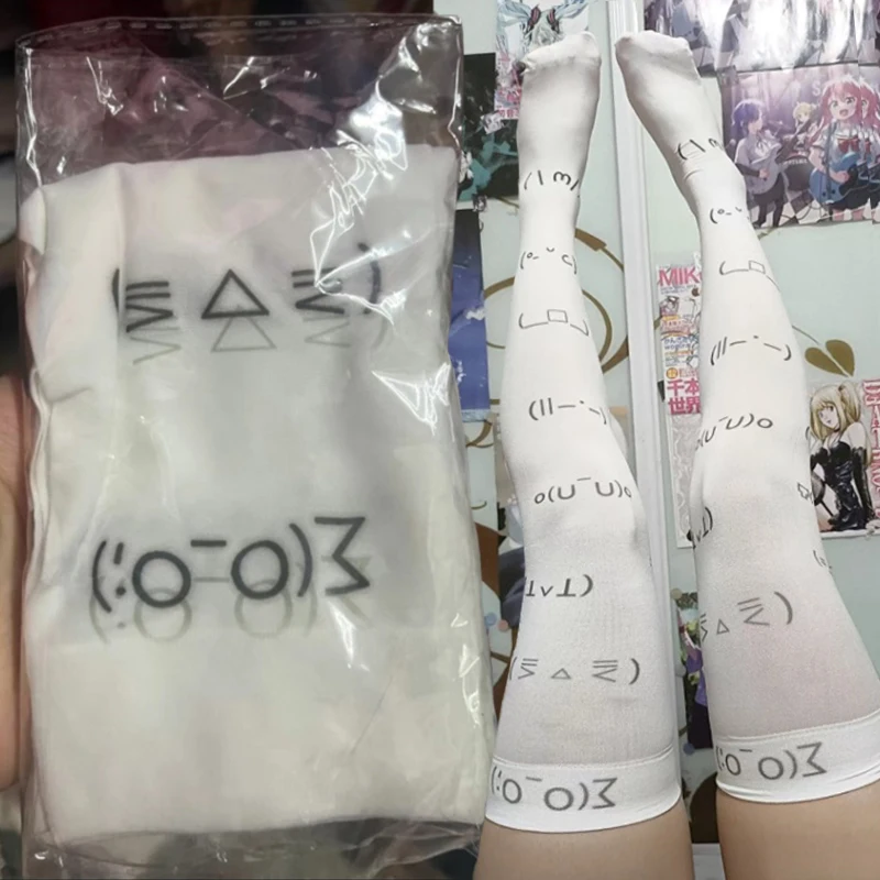 White Sexy Subculture Graffiti expression Print Long Socks Haraiuku Over Knee Thigh High Stockings Y2K Cosplay Cute Socks Kawaii