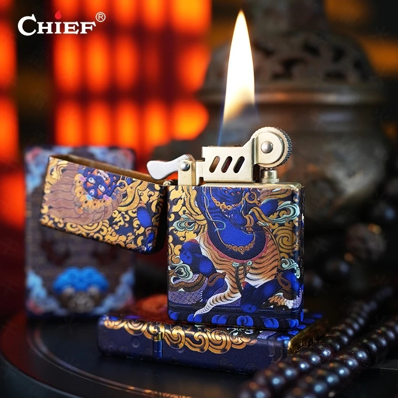 

CHIEF God of Wealth Five sided Color Printing Kerosine Lighter Classic Grinding Wheel Ignition Fashion Trend Ultra thin Lighters