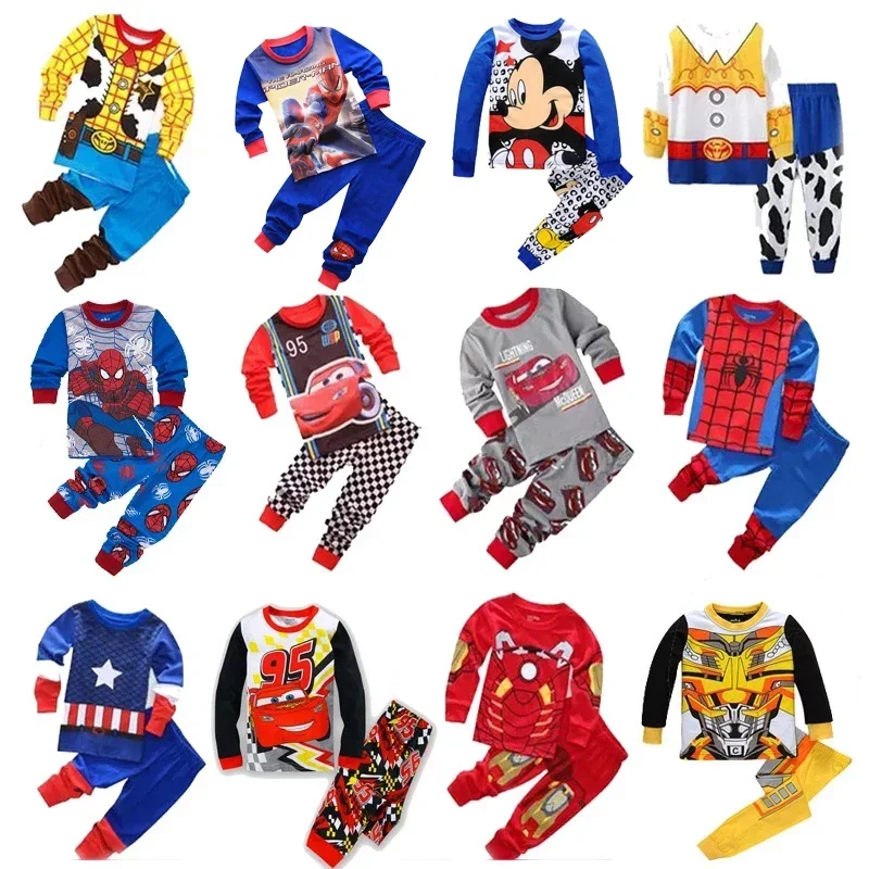 New Children Spiderman Sets Cars Boys Elsa Anna Cartoon Print Nightwear Girls Family Pajamas Kids Clothes Sleepwear Baby Pyjamas