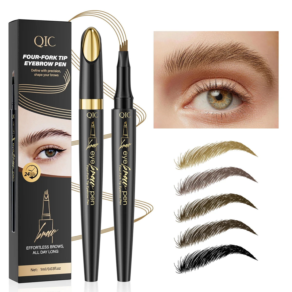 4-Punkt-Augenbrauenstift in 5 Farben, Flüssiger Brauenstift Dunkelbraun, Microblading-Augenbrauenstift, Wasserfester Augenbrauen-Tattoo-Stift, Kosmetikprodukt