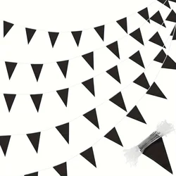 Flag Triangle Bunting Bulk Garland Grand Opening Mardi Gras Birthday Party Decoration Festival Celebration Outdoor (Black)