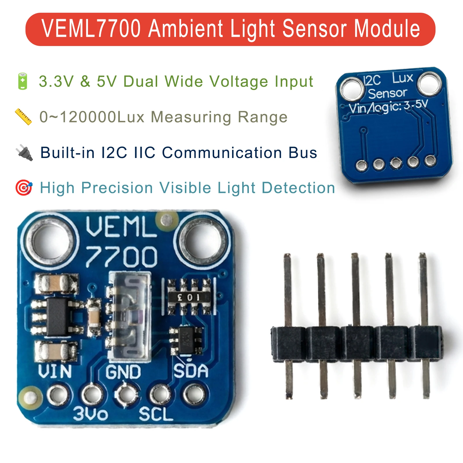1-10PCS VEML7700 Ambient Light Sensor Module 120K Lux I2C IIC 3.3V 5V High Precision Detector for Arduino Raspberry Pi Low Power