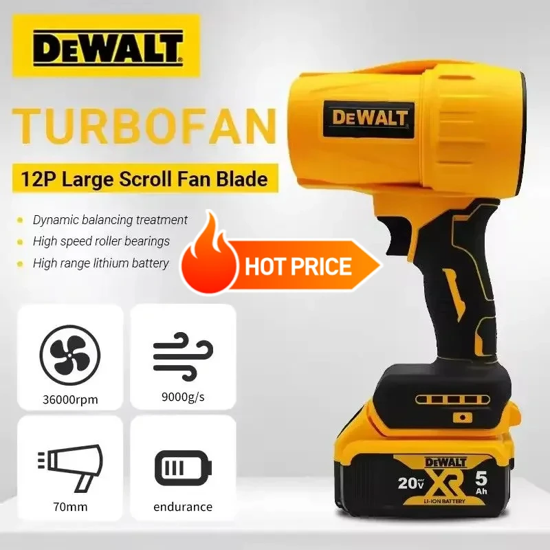 

DEWALT 18V/20V Battery Cordless Air Blower Brushless Turbo Fan Violent Fan 800G Thrust Handheld Dust Blowing Tool Rechargeable