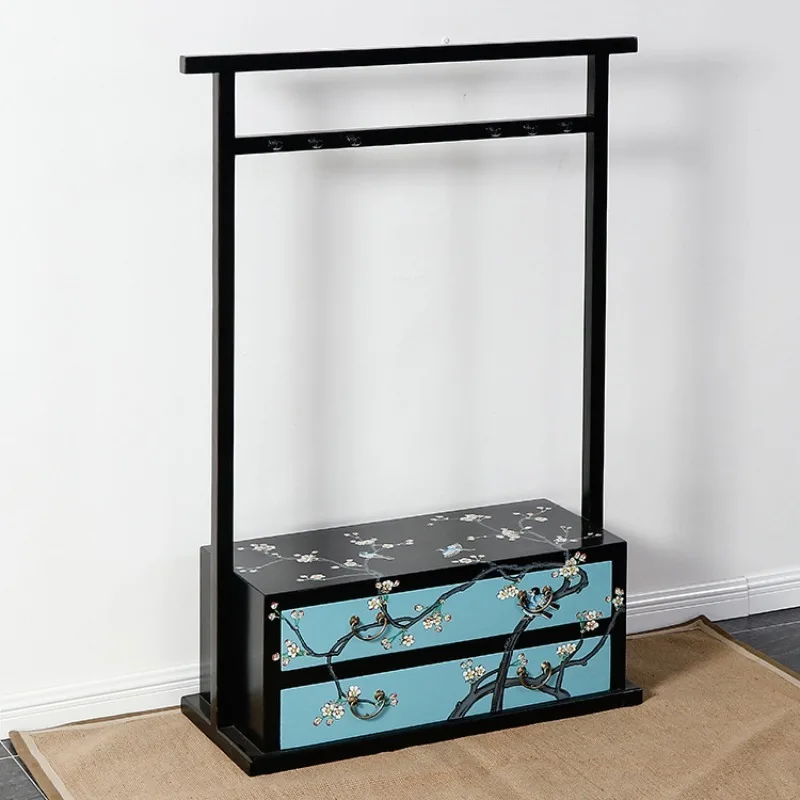 New Chinese-style painted hanging wardrobe solid wood antique simple classical floor coat rack bedroom locker decorative hanger