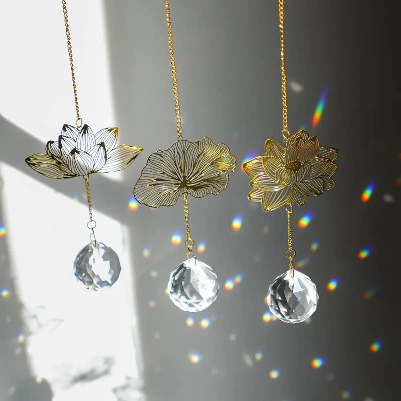 3-piece sunflower leaf pendant, crystal prism, window hanging, sun capture device, rainbow maker, home garden, rearview mirror d