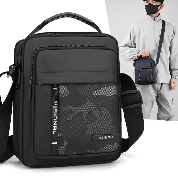 

Мужская сумка через плечо Busin, повседневная сумка, многослойная маленькая сумка через плечо на молнии, мягкая нейлоновая ткань, вертикальная квадратная апейка