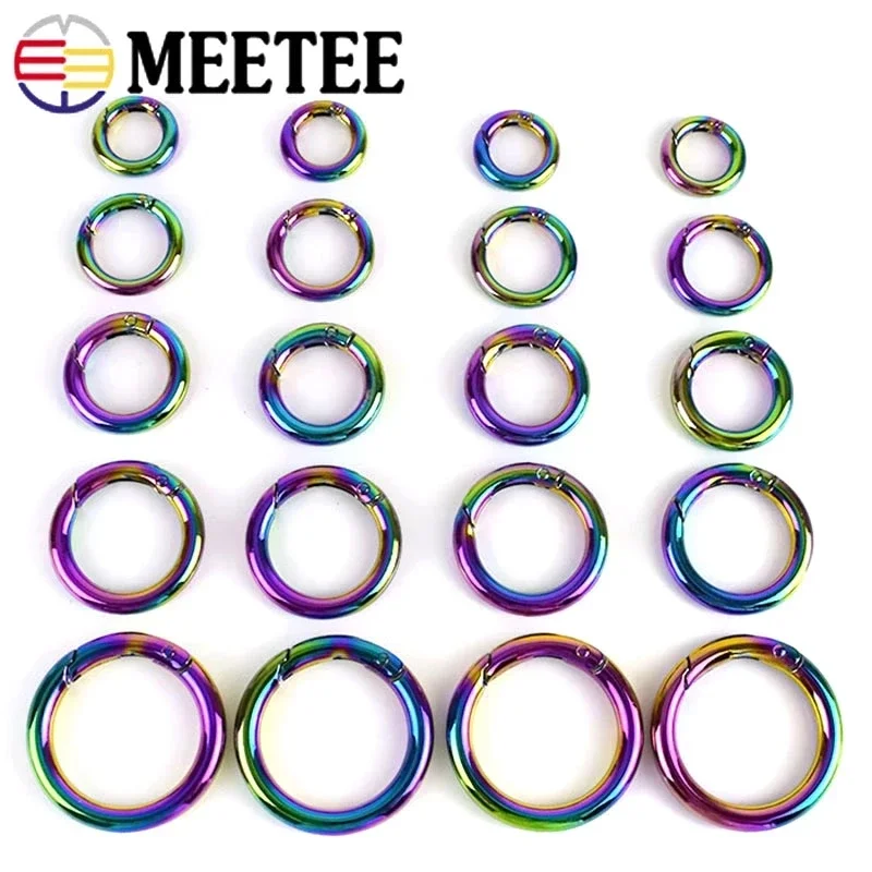 5Pc 10-50mm Rainbow Metal O Shape Ring Buckle Spring Circle Connection Hook for Bag Strap Webbing Backpack Decor Craft Accessory