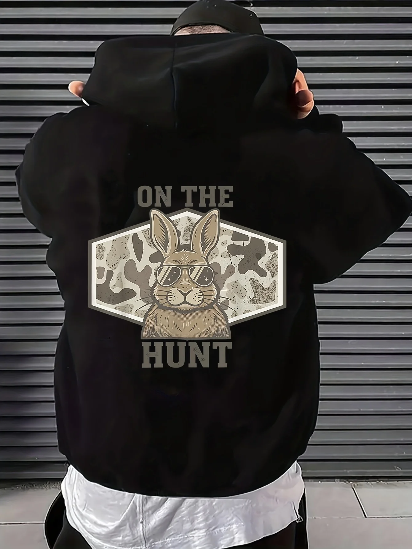 Men's Casual Hoodie, Rabbit Hunting Camouflage, Funny Easter Humor, Unisex Plus Size Long-Sleeve Pullover