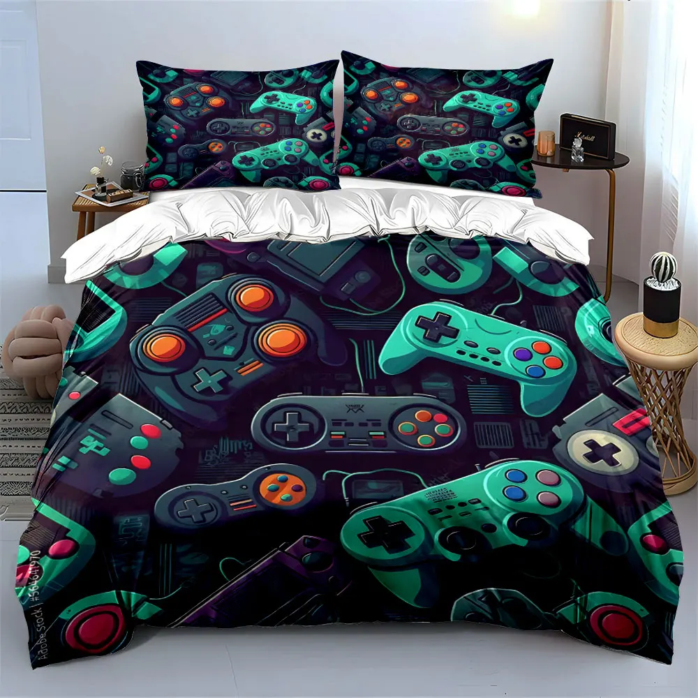Colorful Collage of Retro Game Controllers Print Bedding set 3PC 1 duvet cover 2 pillowcases adult and children bedding set