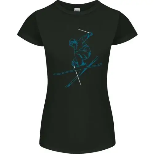 

Skier Blue Outline Skiing Ski Womens Petite Cut T-Shirt