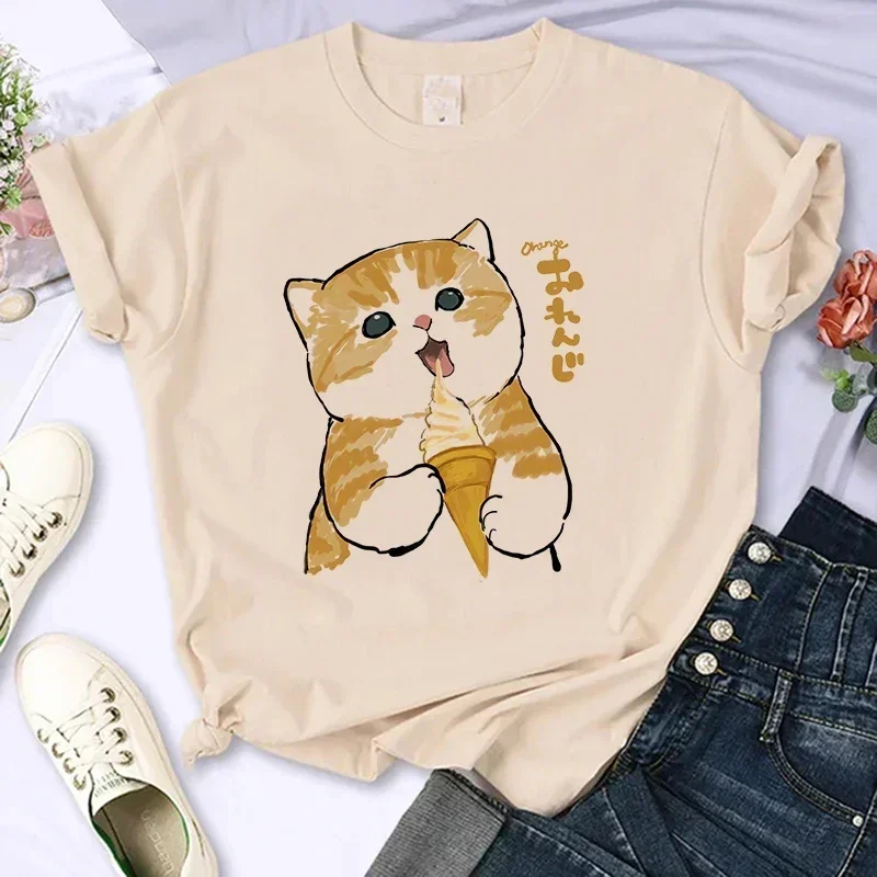 Cute Cat Shirt Women Funny Cartoon T Shirt Y2K 90S Harajuku Graphic Ulzzang T-Shirt 90S Print Tshirt Aesthetic Top Tee Female