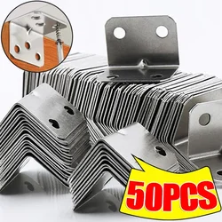 50/10PCS Universal Stainless Steel Corner Bracket 90 Degree Right Angle Fixed Bracket Wood Furniture Bedframe Cabinet Accessorie