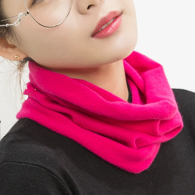 Women100% Wool Ring Scarves Soft Single Loop Neck Warmer Female Winter Cashmere Knitted Turtleneck Fake Collar Neckerchief