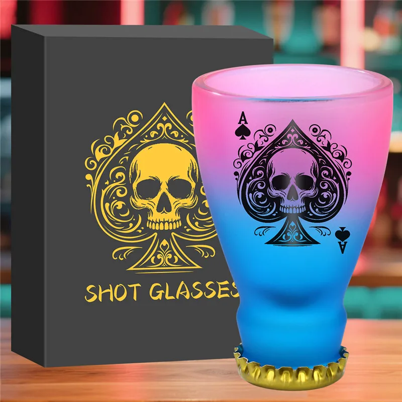 

43ml Glass Shot Glasses Black Spade Skull Design Gold-Tone Metal Lid Whiskey Tequila Cocktail Shot Cup for Kitchen Wedding Party