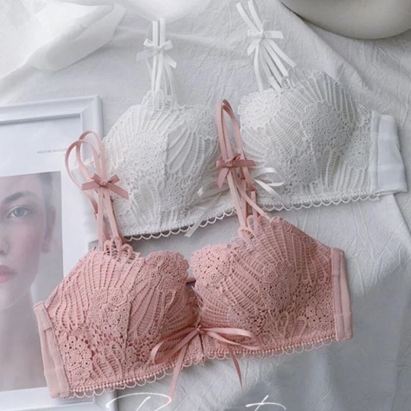 Pink Front Closure Bras and Panty Set for Women Underwear Push Up Bras Lace Sexy Lingerie Set Bralette Mujer Lenceria Dessous