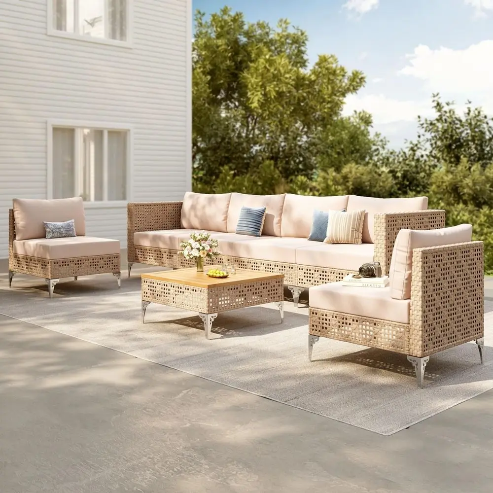 

Sophia and William Wicker Patio urniture Set, 7 Pieces Rattan Outdoor Contion Sets, L-Shaped Yellow Patio Sectional Soas Boho ul
