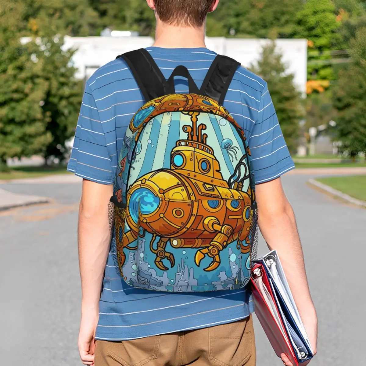 Cartoon Submarine Underwater World Backpack Student BookBag Children School Bag Laptop Shoulder Bags for Boys Girls