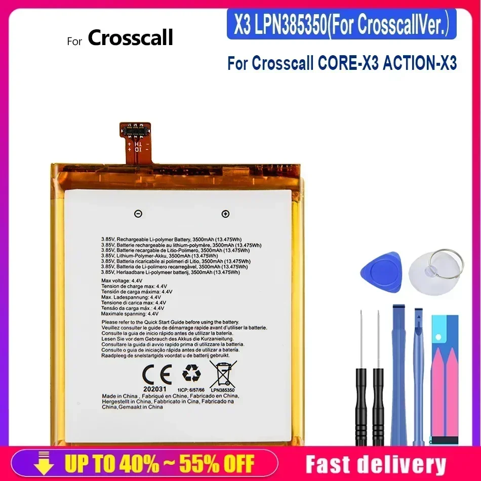 

X3 X 3 3500mAh LPN385350 Battery For Crosscall CORE-X3 ACTION-X3 Mobile Phone