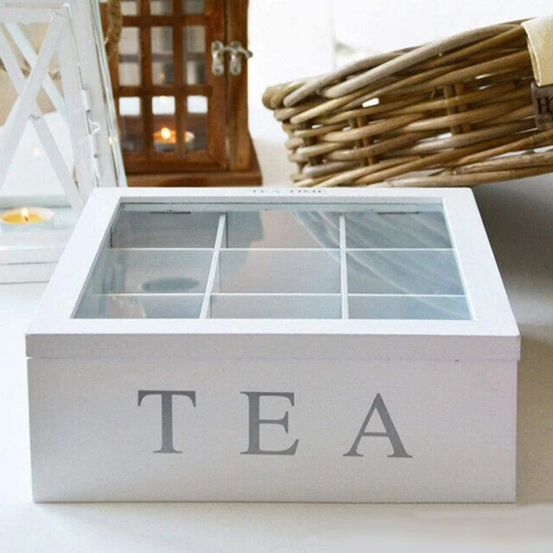 

Retro Style 9 Compartments Tea Box Wooden Bamboo Coffee Candies Bag Storage Holder For Kitchen Cabinets Jewelry Holder Organizer