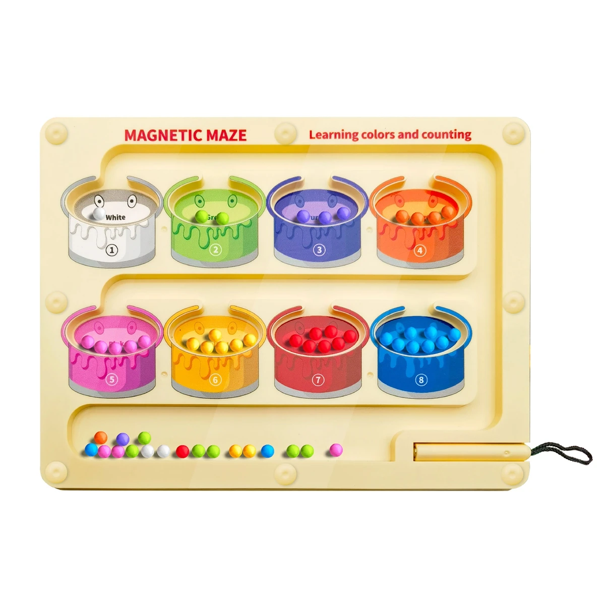 Magnetic Color and Number Maze - Montessori Fine Motor Skills Toy for Boys Girls 3 4 5 Years Old, Color Matching Learning Counti