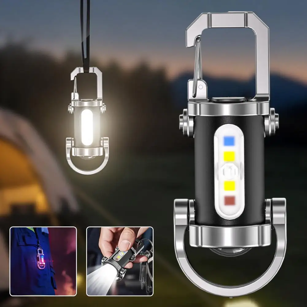 

Brand-new Portable LED COB Flashlight USB Rechargable Outdoor Hook Emergency Warning Light For Camping Walking Hiking Keychain