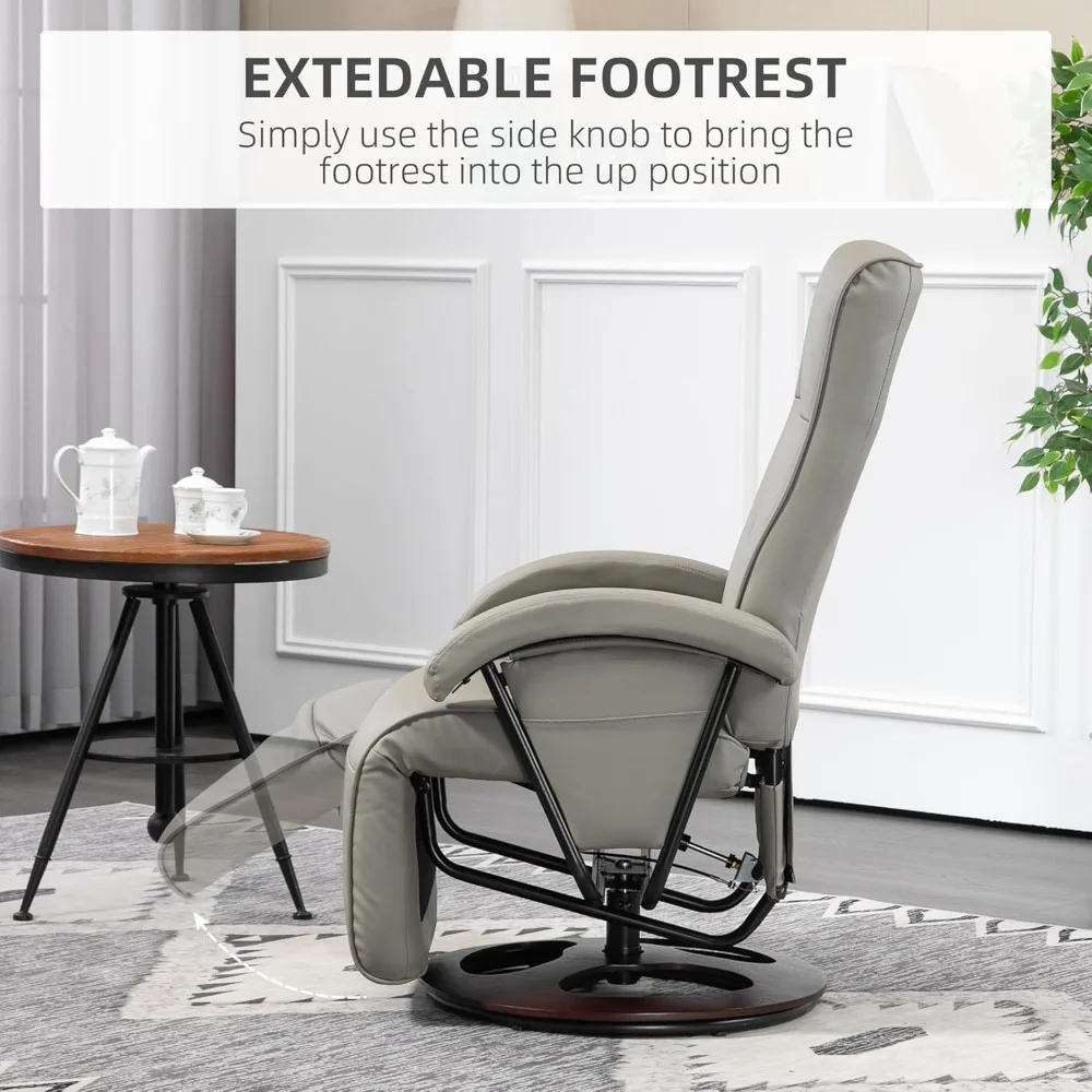 Fauteuil inclinable avec dossier réglable à 135 °, base en bois expresse avec repose-pieds, siège et accoudoirs rembourrés, fauteuil inclinable de salon