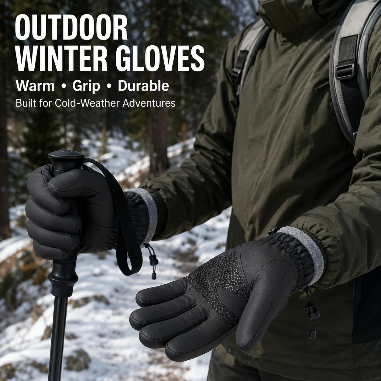 Outdoor Winter Gloves Men Women Thermal Windproof Water Resistant Anti Slip Hiking Gloves for Trekking Cycling Cold Weather