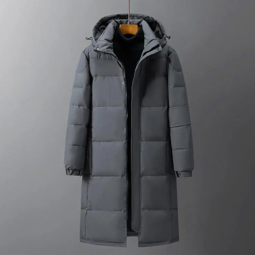 Detachable Hood Down Jacket Men Women Cotton Hooded Down Jacket Long Sleeve Warm Quilted Outwear Solid Color Mid-length