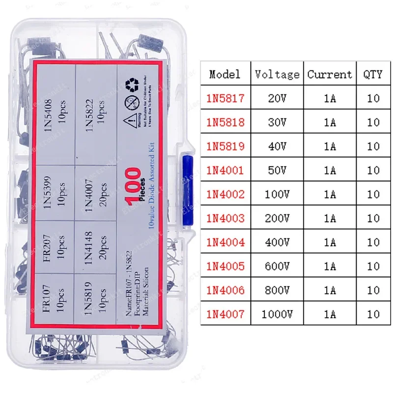 DIP SMD diodo Zener diodi TVS commutazione rapida diodo Schottky Kit assortito set elettronico Mix fai da te