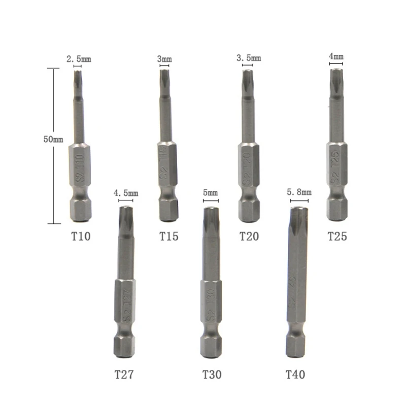 5 Point Security Star Torx Screwdriver Bits Set T10-T40 2-Inch Length 7 Pieces J2FA