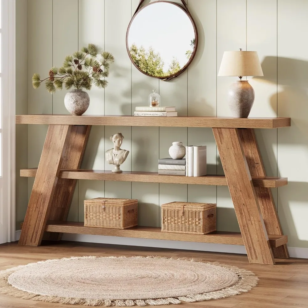 Extra Long 70.9 Console Table with 3-Tier Storage, Narrow Wooden Sofa Table for Behind Couch, Farmhouse Style Entry Foyer Table