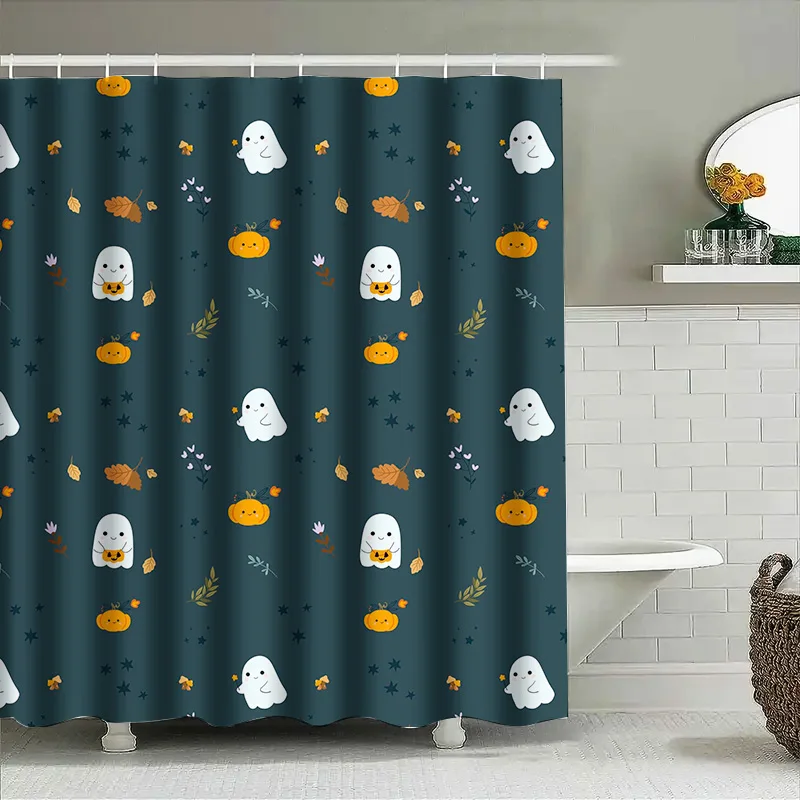

Tuniu Cute Halloween Shower Curtain with Ghosts and Pumpkins Funny Bathroom Decor Gift for Kids & Teens