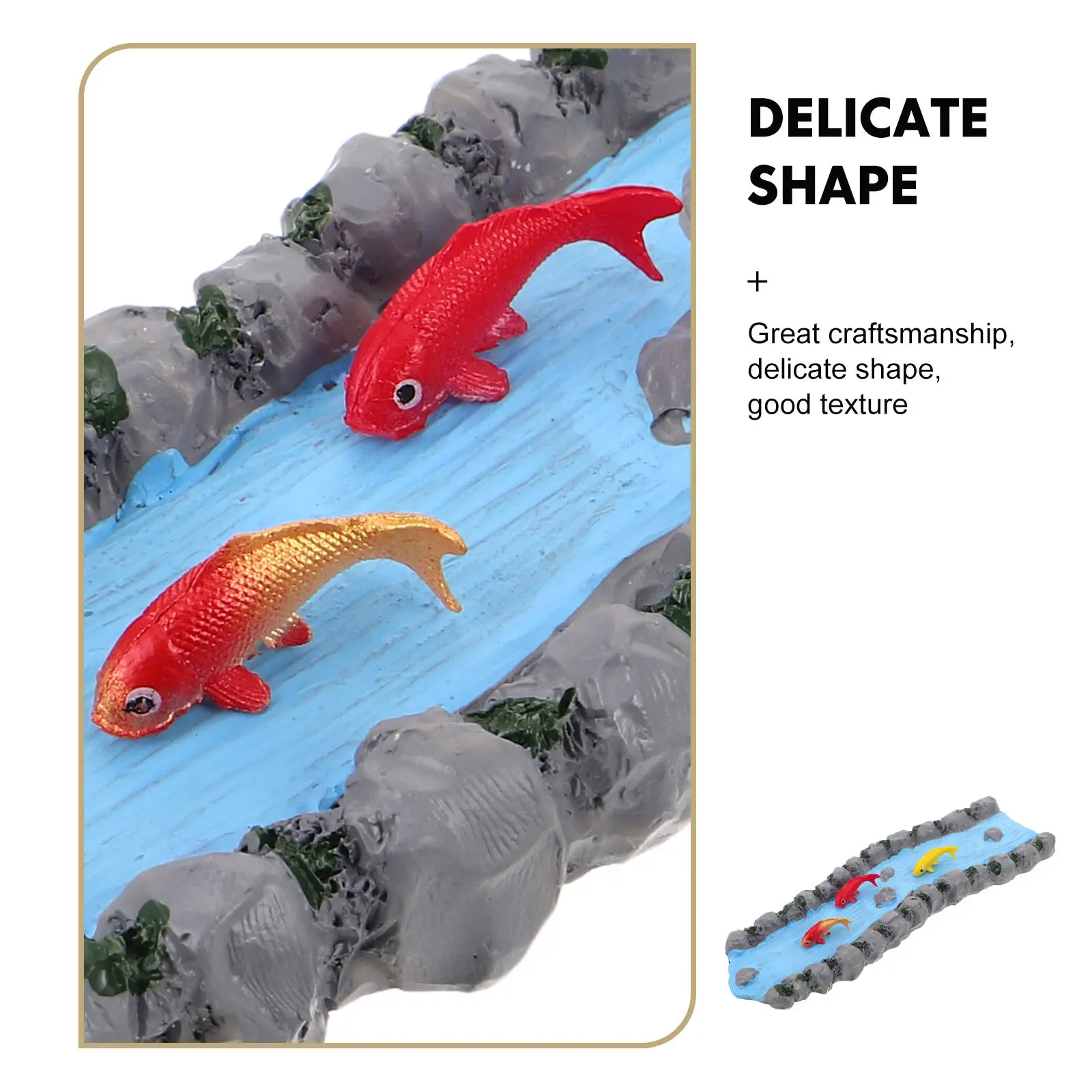 1Set Miniature Resin Stream Fairy Garden Lawn Ornament Fake Tiny Goldfish River Statue Koi Carp Landscape Fish Tank Micro Scene