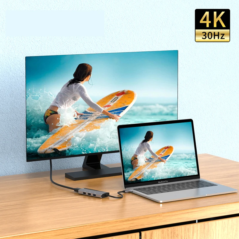 4K @ 30Hz 4 In 1 Tipe-c Ke HDMI Kompatibel dengan Kabel Ekstensi Adaptor Game USB-C Hub Dock Station Splitter Converter Berbagi Layar