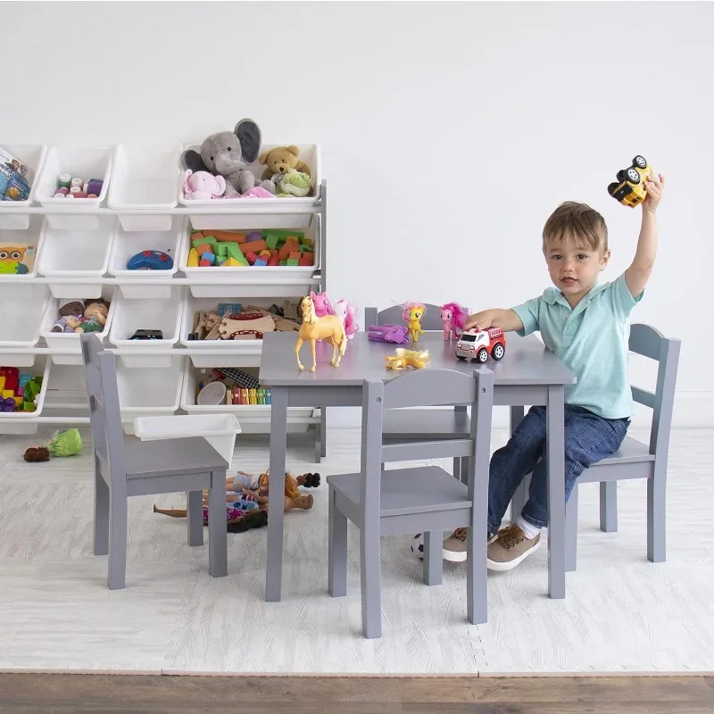 Humble Crew-Ensemble de table et 4 chaises en bois gris, pour enfants