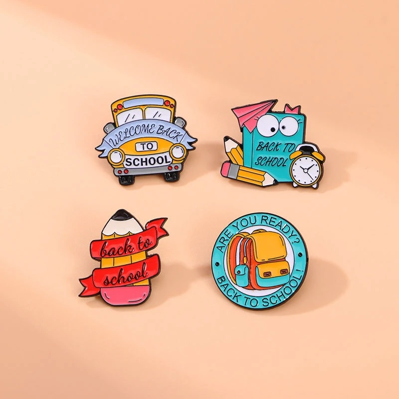 New Creative English School Supplies Design Brooch Pencil Book School Bus Shape Alloy Badge Pin DIY Clothing Bags Hat Decoration