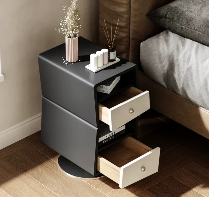 Irregularly shaped bedside table with two layers of drawer storage