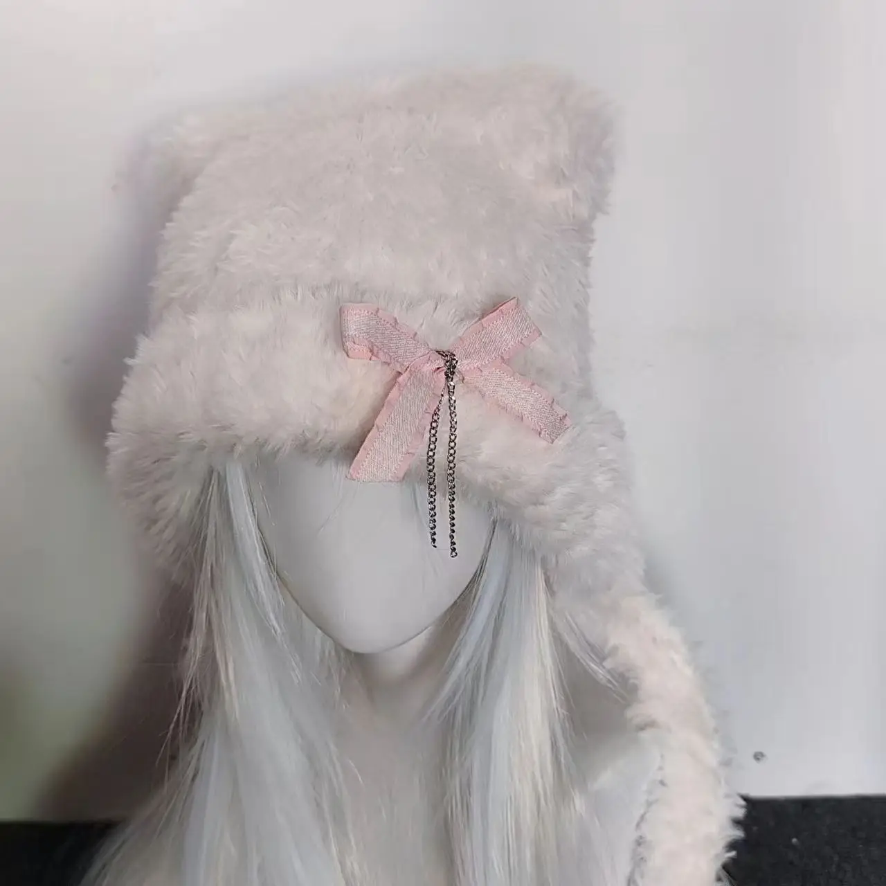 النساء Harajuku القوطية لوليتا Y2K محبوك الدب الأذن Bowknot سلسلة قبعة سيسي الحلو الشتاء سدادات حماية الأذن قبعات ملابس تنكرية للحفلات #4