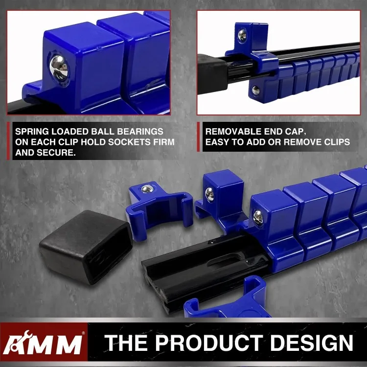 Socket Organizer Drive ABS Tools-Socket Holder, 18 Pieces Socket Holders Kit 1/4-Inch x 96 Clips, 3/8-Inch x 90 Clips