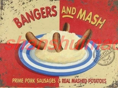 Vintage Style Bangers and Mash Kitchen Cafe Home Wall Decor Metal Tin Sign 12x8inch for Home Kitchen Bar Club Pub Restaurant