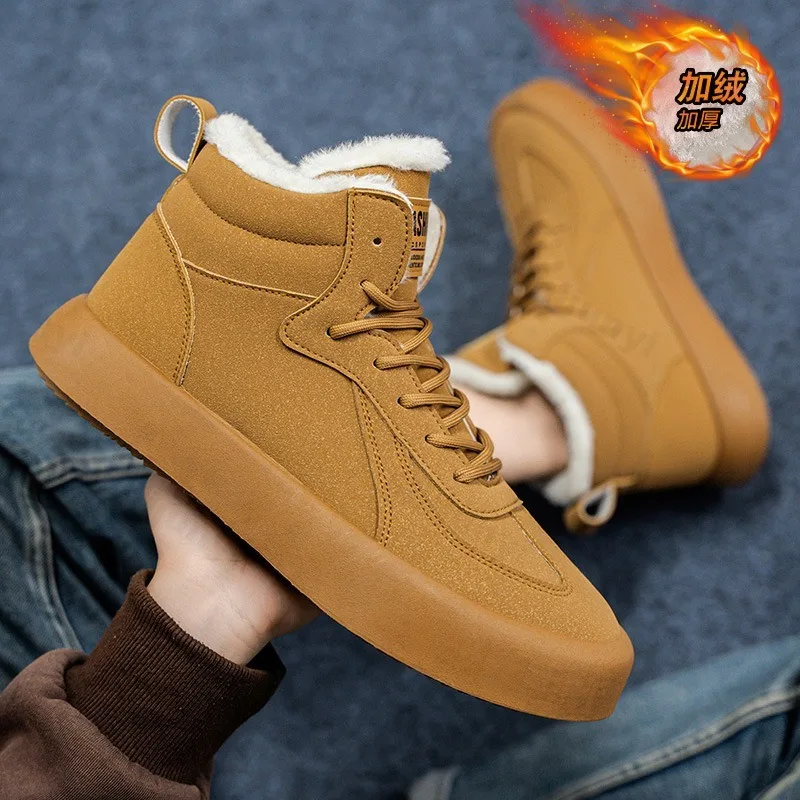 

2025 Winter British Style Warm Men's High Top Thick Sole Cotton Shoes Retro Fashion Versatiel Comfortable Plush Snow Short Boots