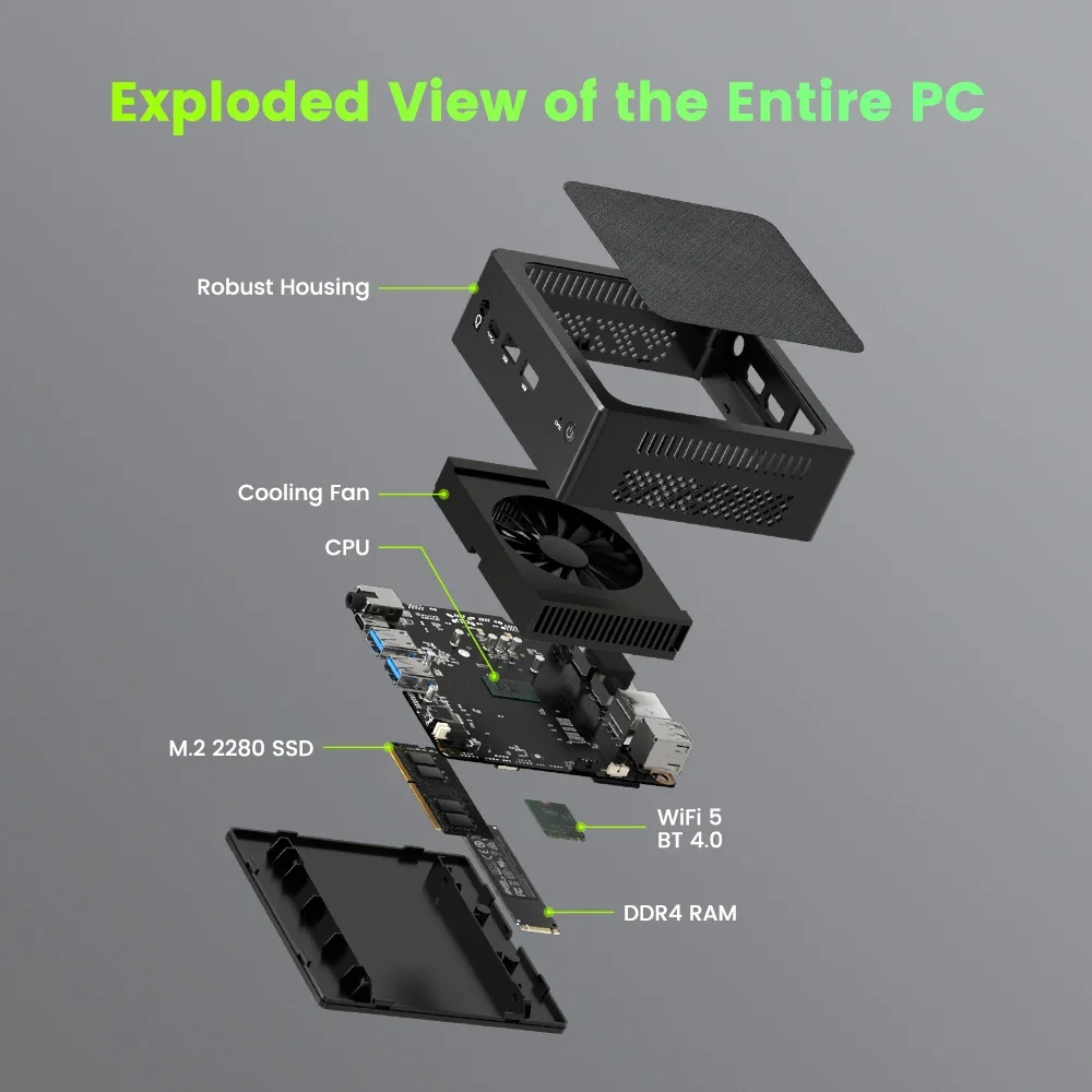 TexHoo Mini PC Intel N150 N100 N95 Supporta fino a 16 GB DDR4 512 GB SSD Dual HDMI Computer da gioco desktop
