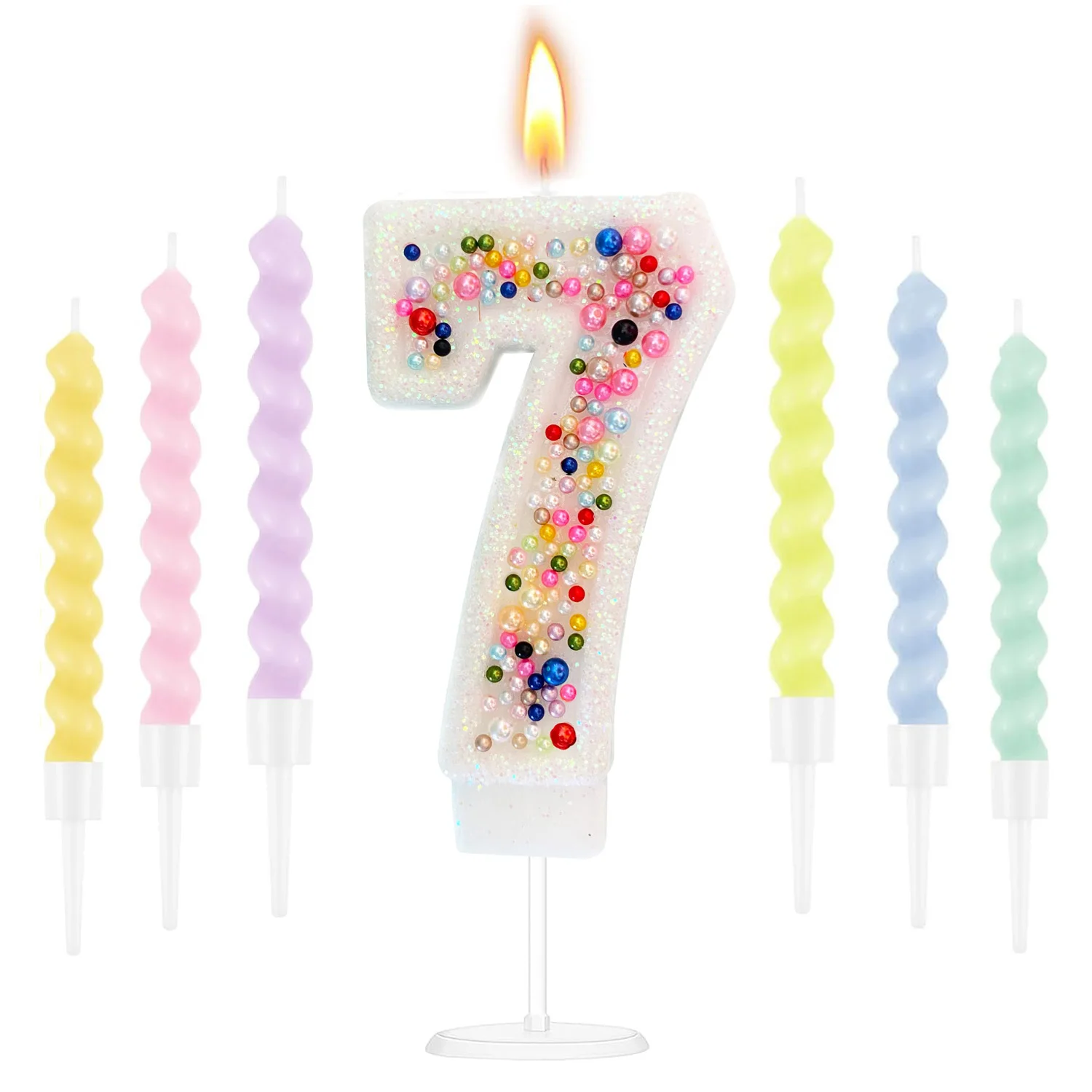 7 velas de fiesta para pastel, juego de velas de cumpleaños en espiral de macarrón, velas de pastel para niña, niño, bebé, mujer, decoraciones de cumpleaños