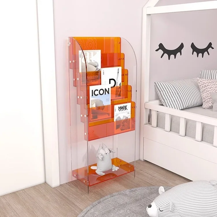 Nordic designer acrylic magazine storage display shelf, children's multi-layer picture book floor bookshelf