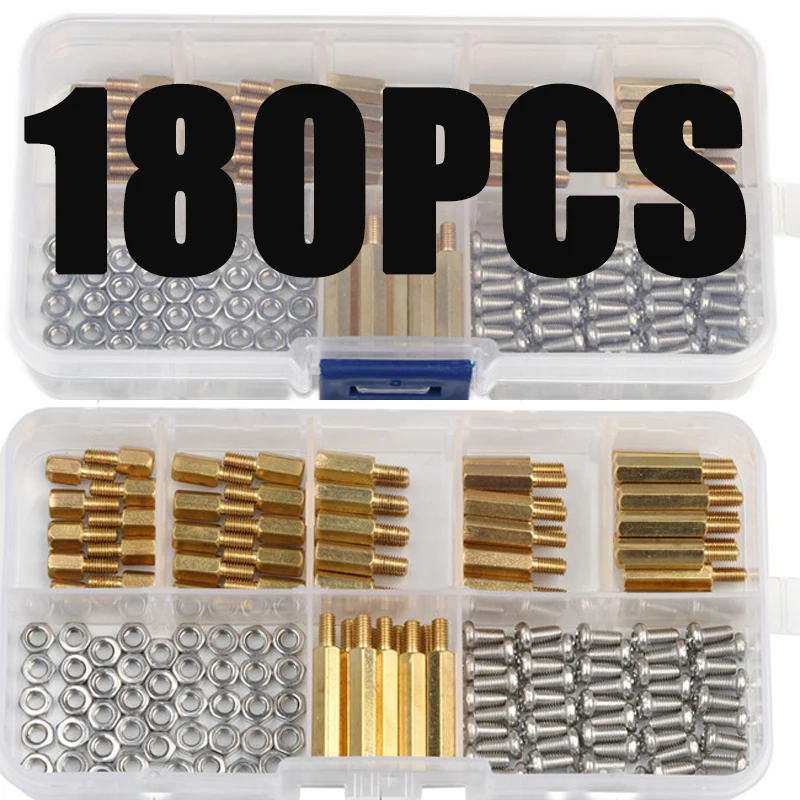 

180Pcs M3 Hex Nut Spacing Screw Brass Threaded Pillar PCB Motherboard Standoff Spacer M3*L+6mm Kit