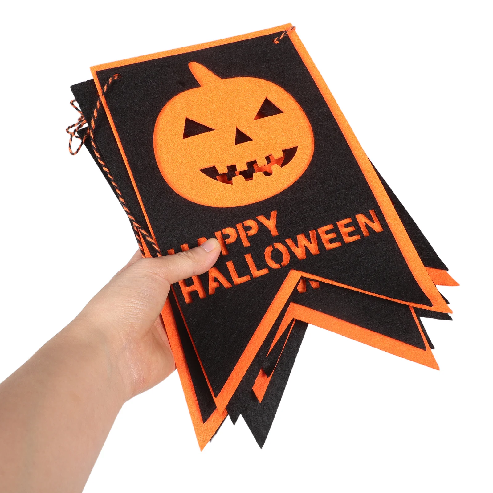 

2pcs Halloween Pumpkin Bunting Banner Reusable Nonwoven Fabric Party Hanging Decoration for Indoor Outdoor Haunted House Event