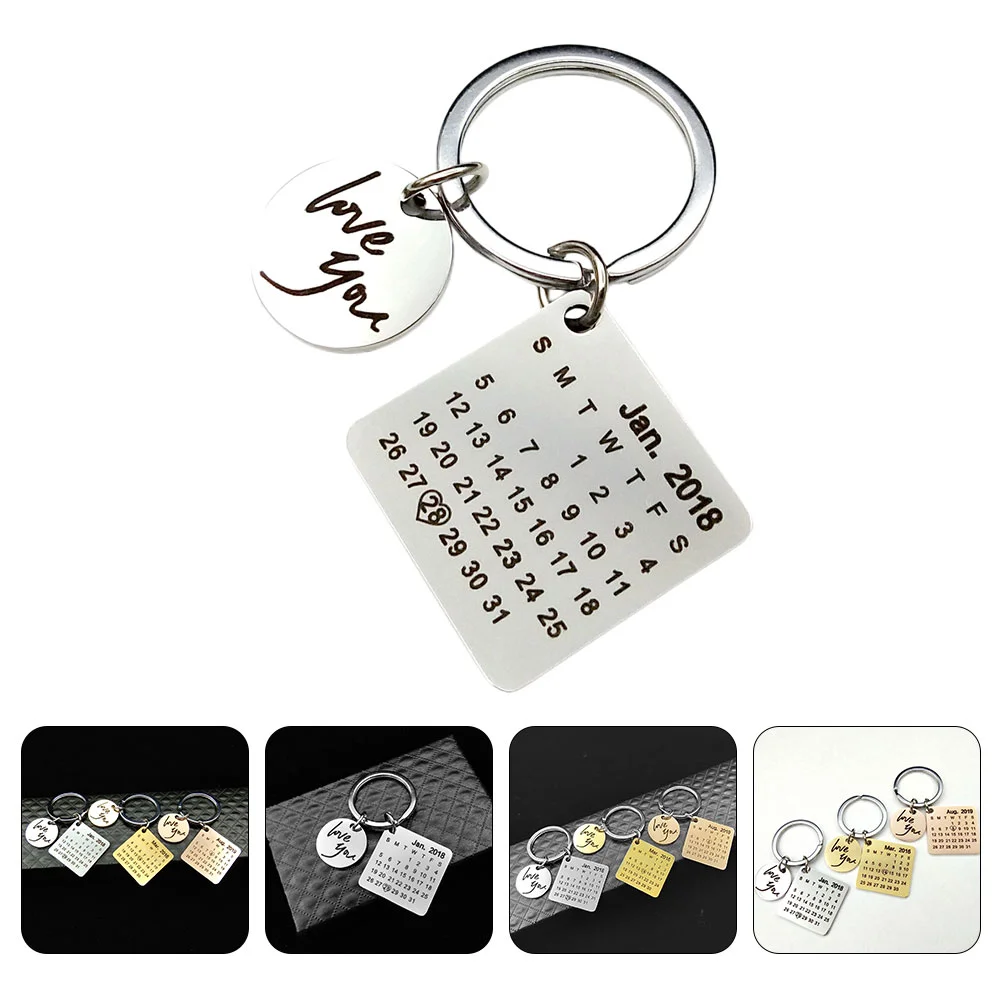 Couple Keychain Exquisite Details Ring Lettering Date Heart Calendar Durable Charm