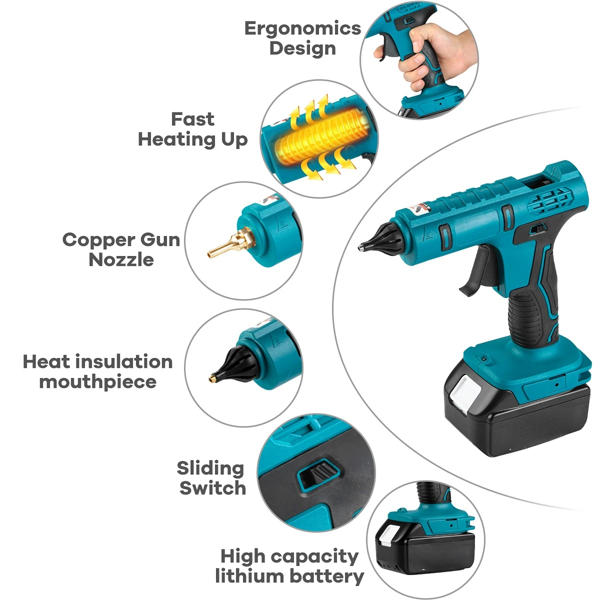 600W Cordless Hot Melt Glue Gun Anti-scald Rechargeable with 2pcs 11mm Glue Sticks Home DIY Repair Tool for Makita 18V Battery